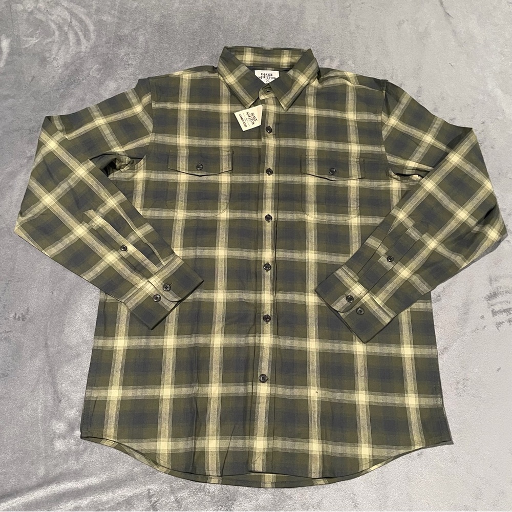 Blake Shelton Lands End Shirt Mens Medium Green Plaid Button Up Long Sleeve
